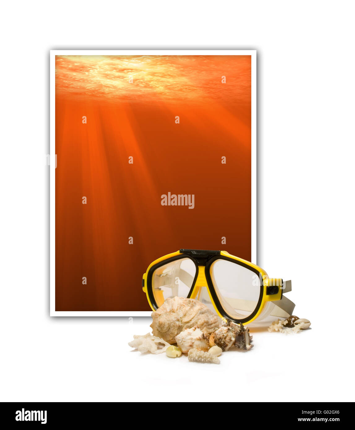 Rahmen mit Unterwasser-Szene und Tauchmaske mit s Stockfoto