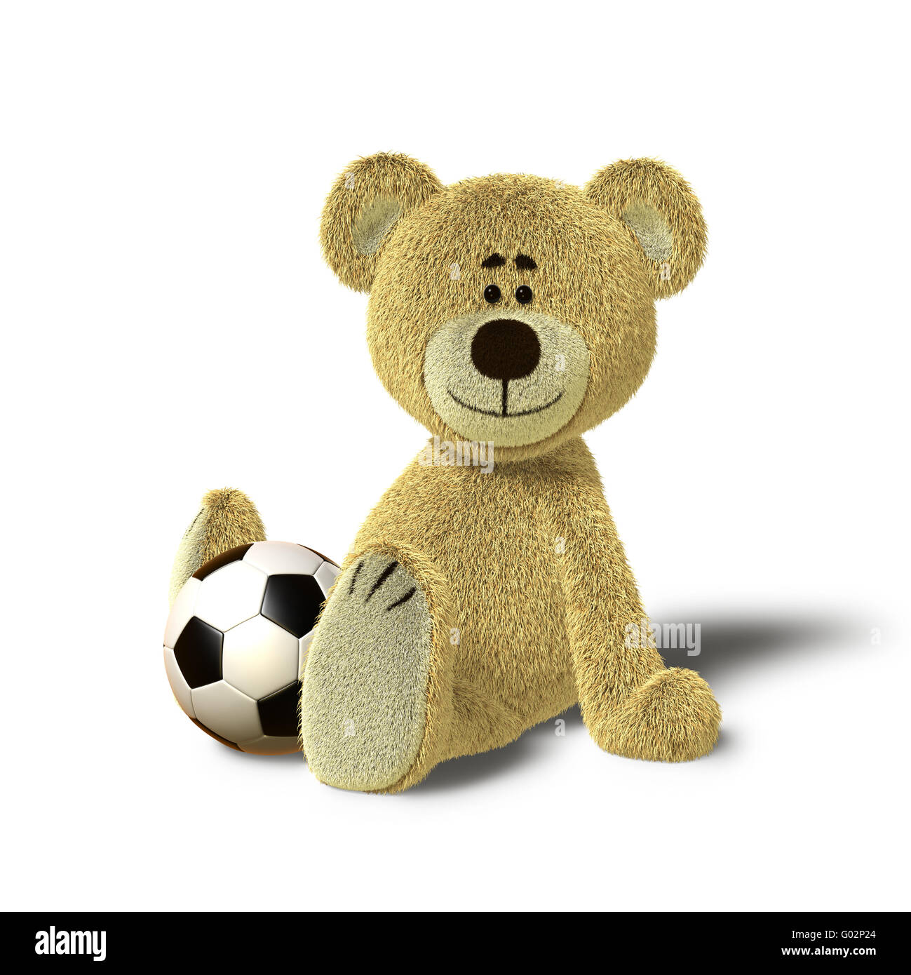 NHI Bär auf dem Boden sitzend, mit einem Ball, Seite Stockfoto