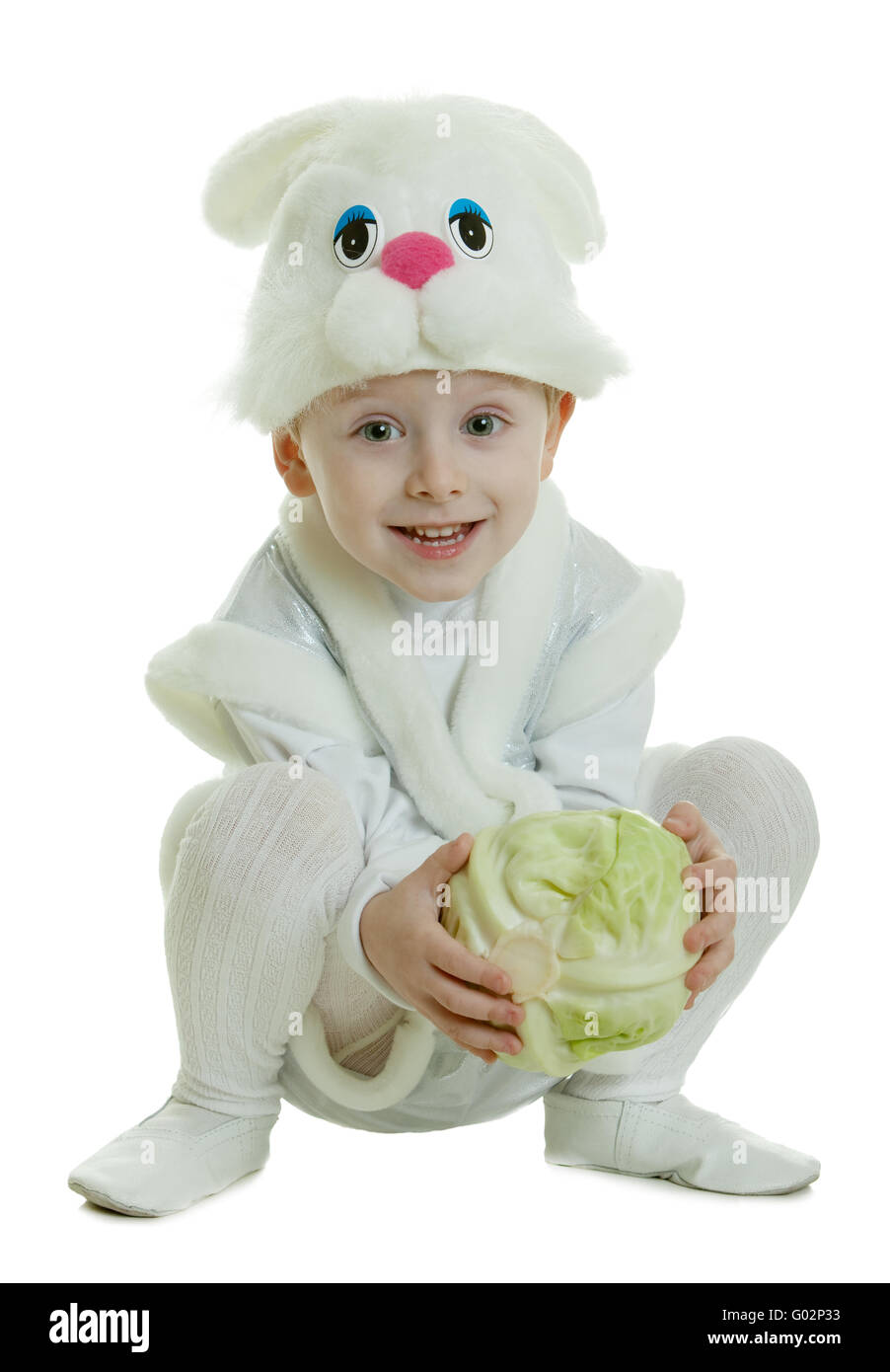 Der junge in einem Anzug eines Kaninchens Stockfoto