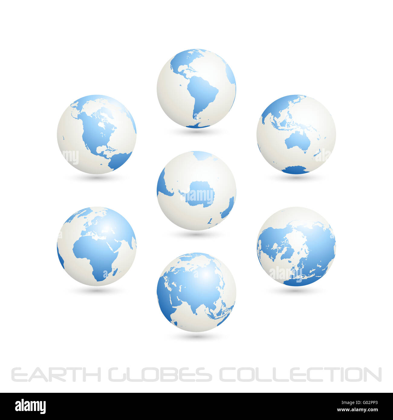 Erde Globen Sammlung, weiß - blau Stockfoto