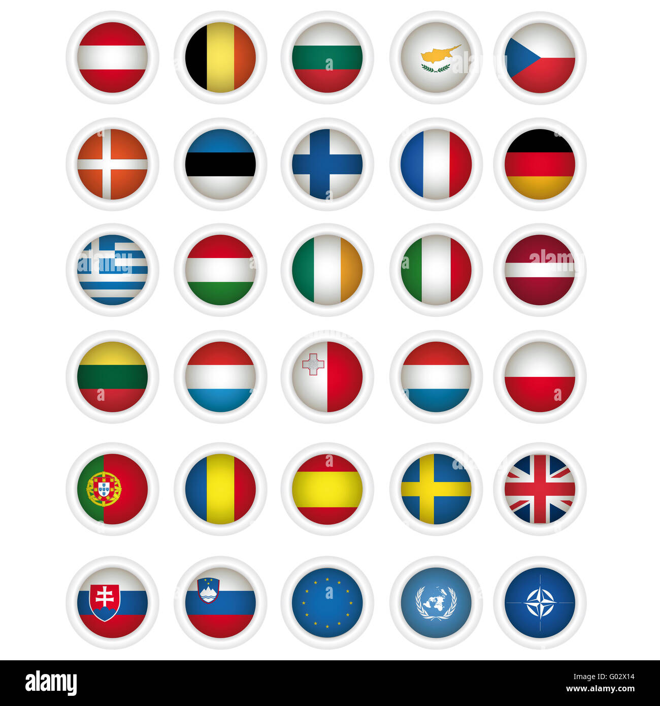 Symbole Flaggen Der Alle Mitgliedstaaten Der Eu Eu Flagge Uno Und N A T O Fahnen Stockfotografie Alamy