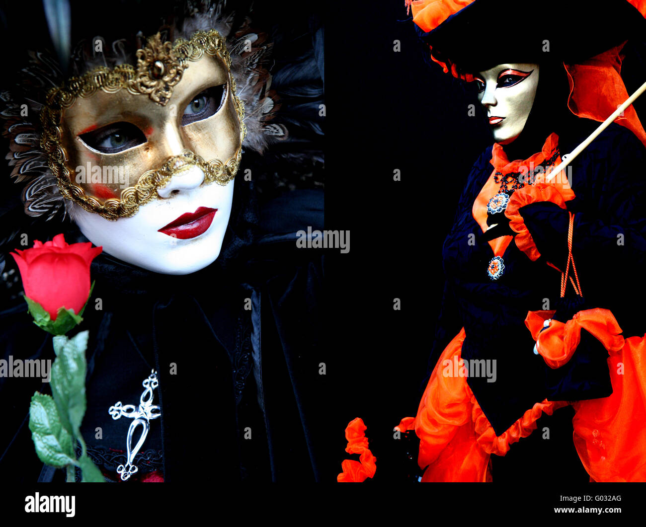 Zwei maskierte Frauen in Venedig Stockfoto