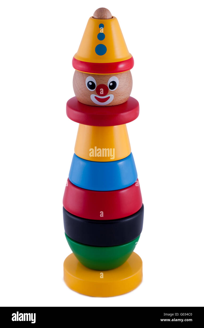 Baby Holz stapeln Clown isoliert auf weißem Hintergrund Stockfoto