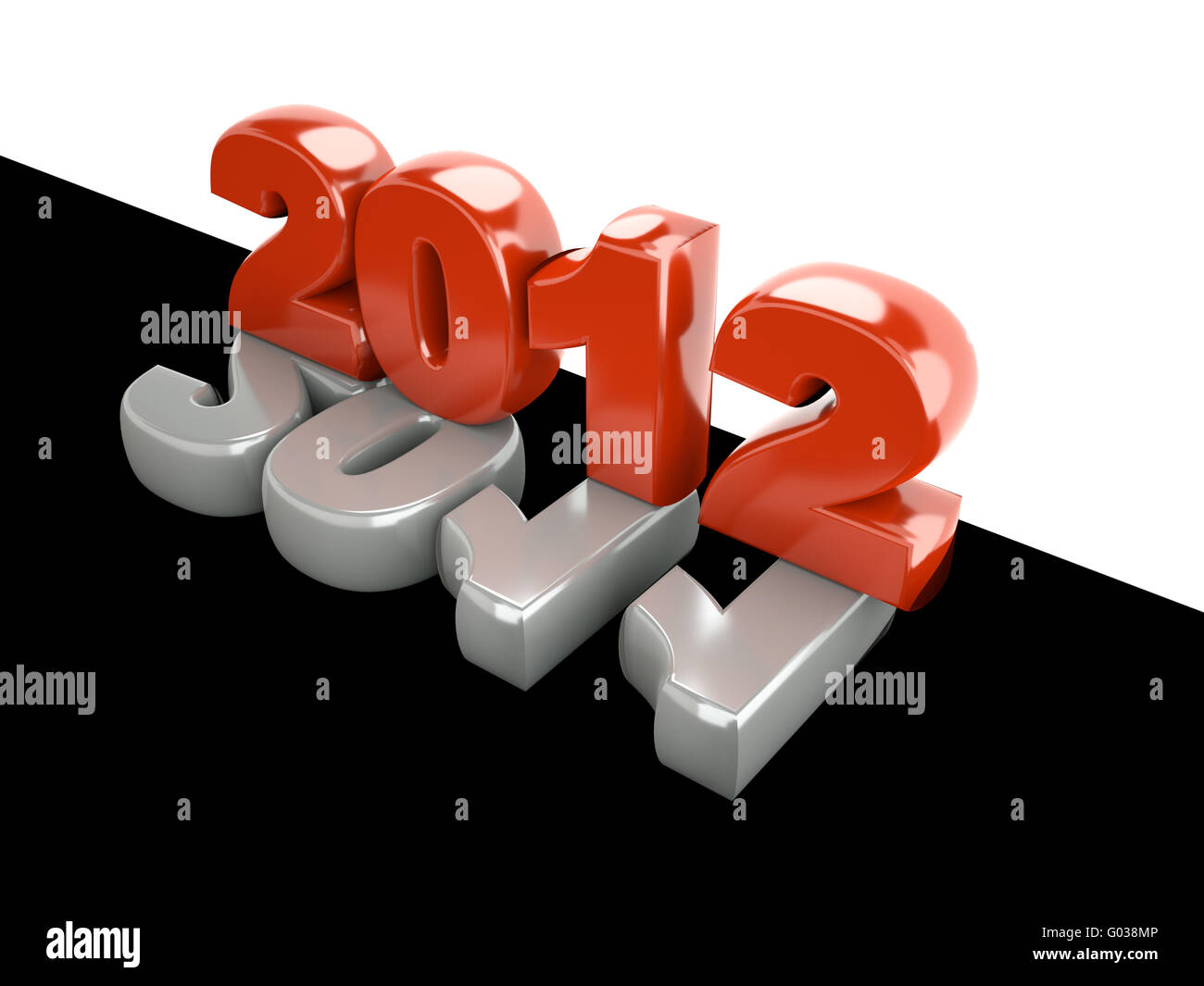 3D Neujahr 2012 auf schwarzen und weißen Hintergrund Stockfoto