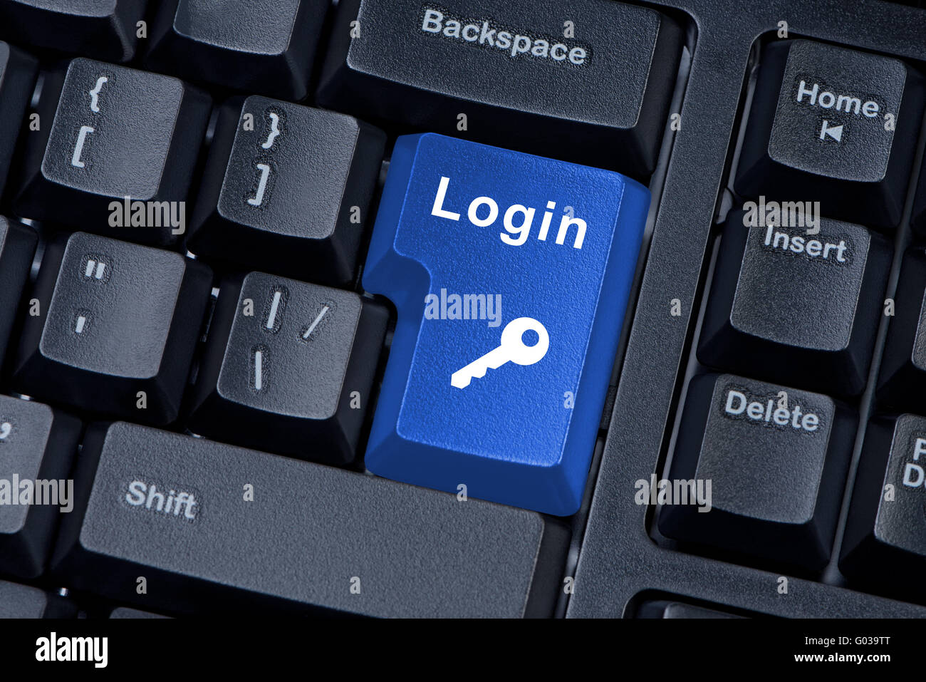 Schaltfläche "Tastatur mit Word-Login und Schlüssel-Symbol. Stockfoto