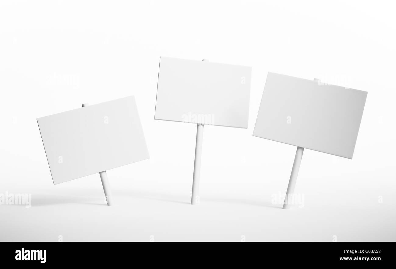 Drei isolierten leere Zeichen auf einer weißen Fläche Stockfoto
