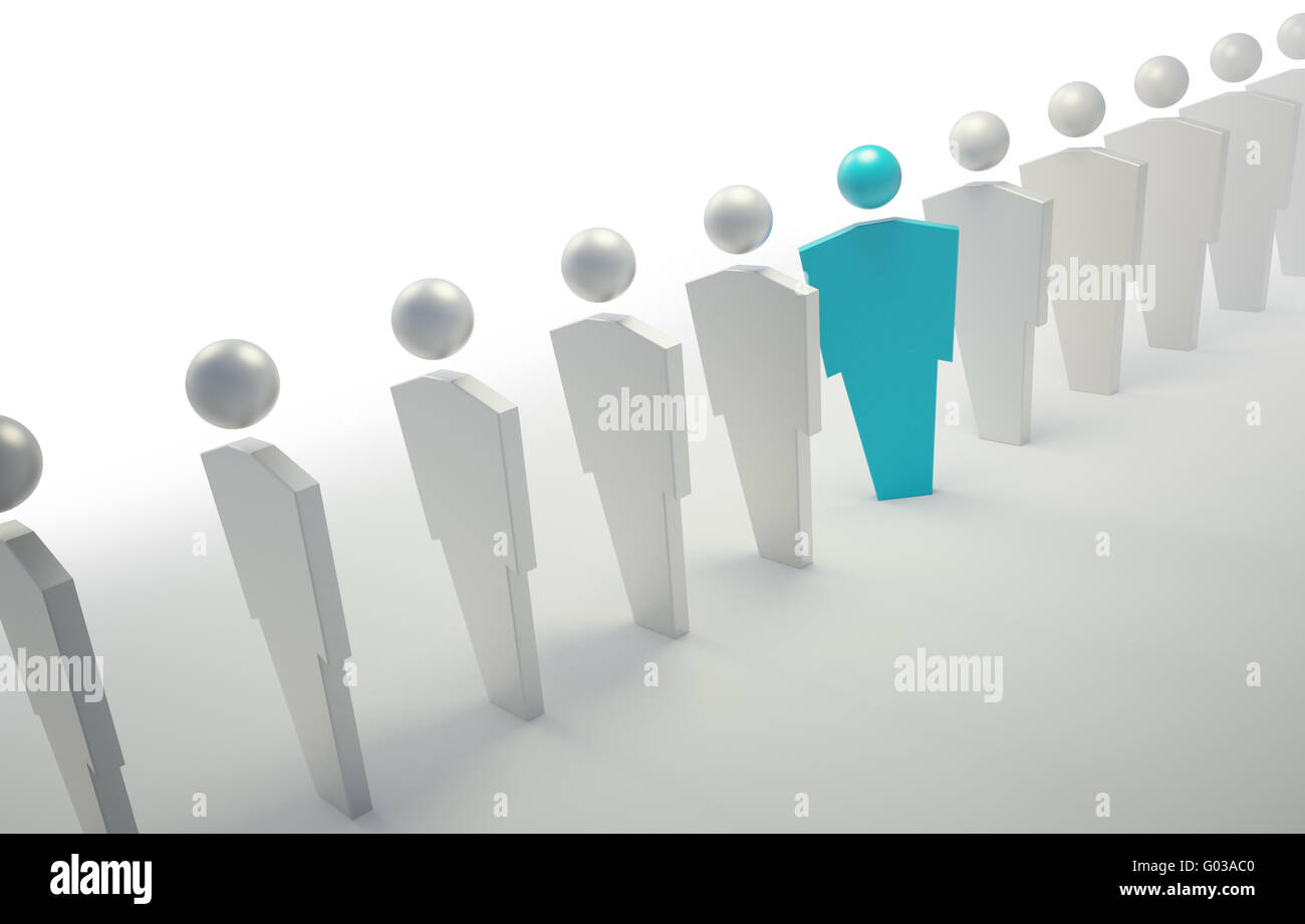 3D Menschen Symbole - blaue einzigartigen Charakter in einer Linie Stockfoto
