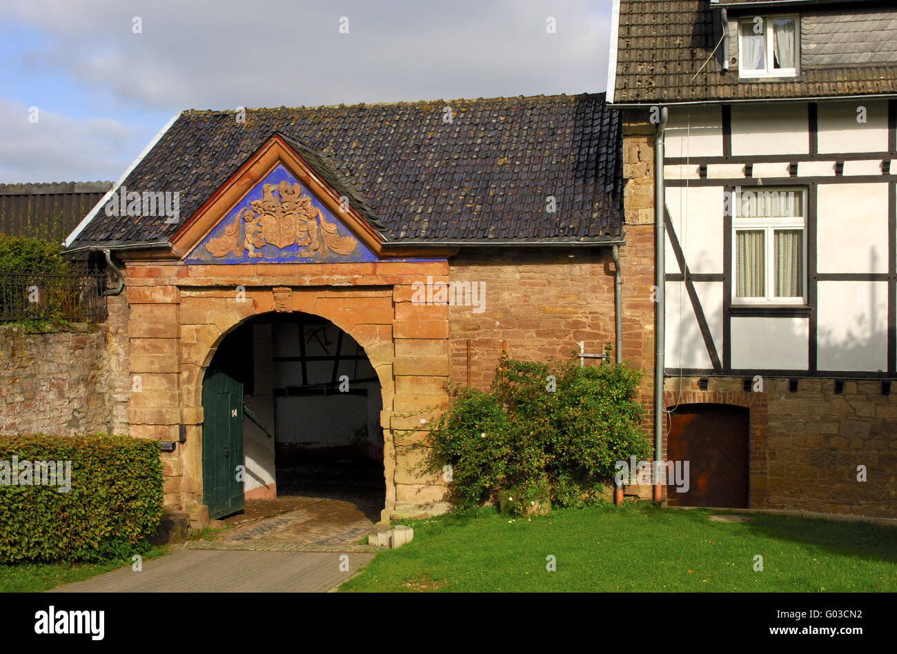 Tor der Burg Hausen in der Nähe von Heimbach, Eifel Stockfoto