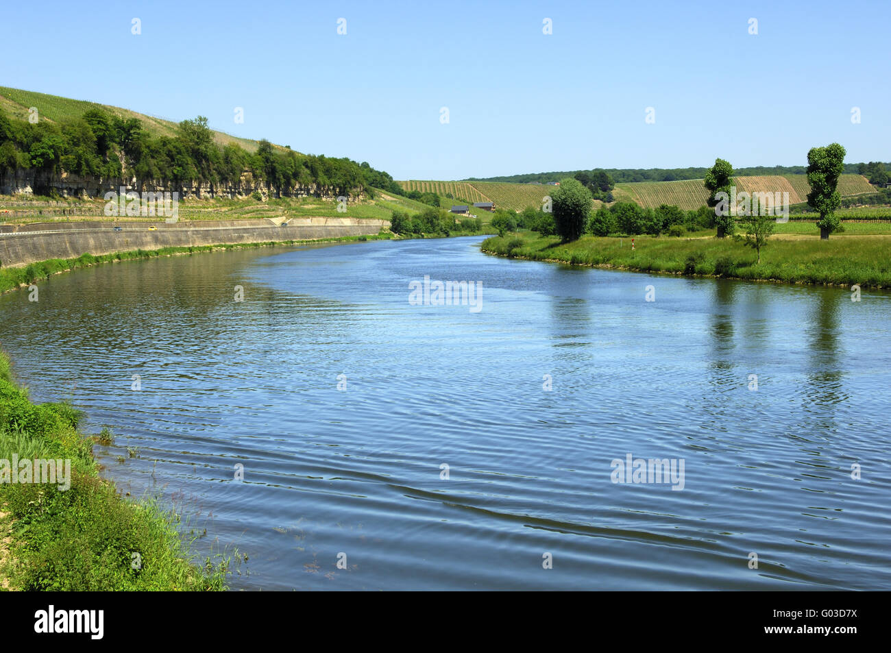 Mosel in der Nähe von Stadtbredimus, Luxemburg Stockfoto