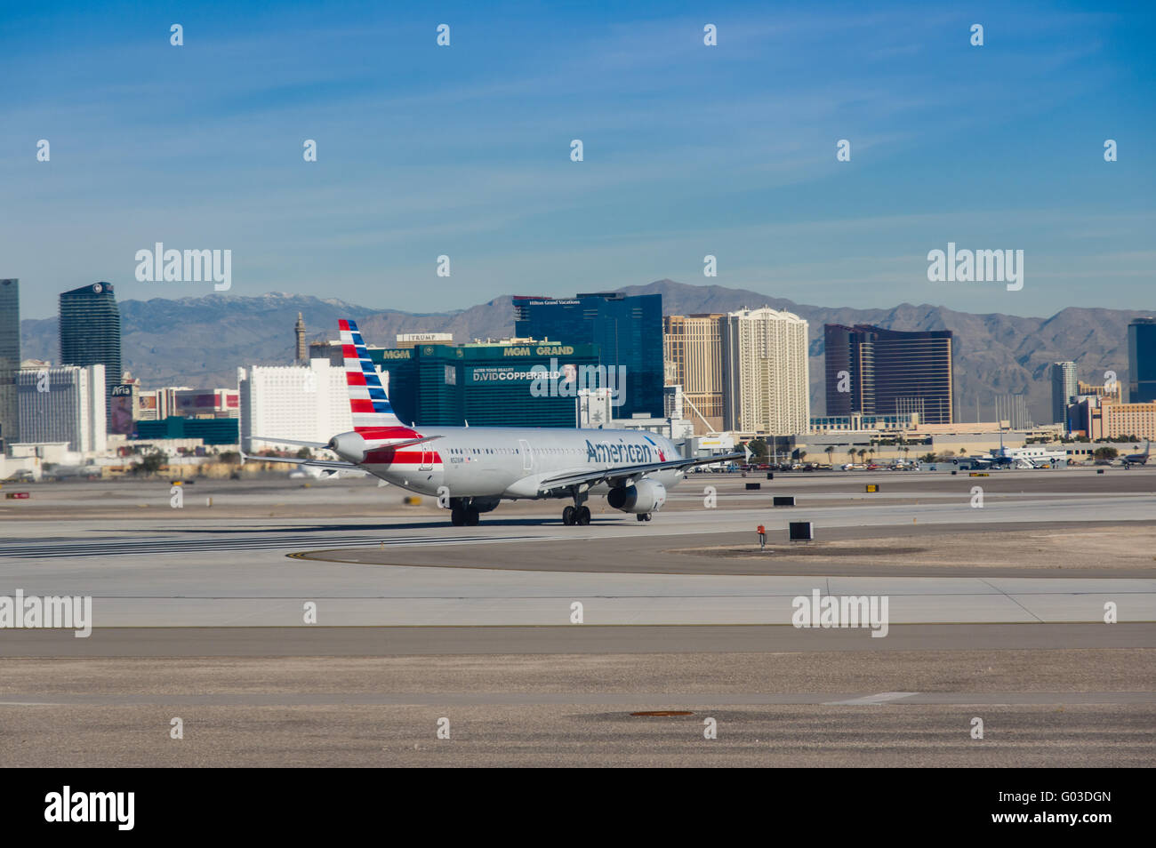 Amerikanische Airplines Passagier-Jet Vorbereitung für den Start am McClarran International Airport.  Las Vegas, Nevada Stockfoto