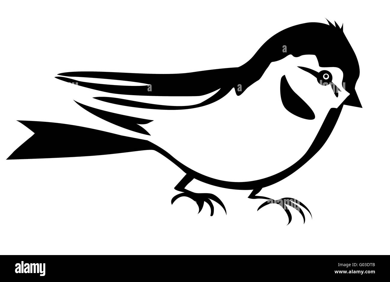 Vektor-Silhouette des kleinen Vogels auf weißem Hintergrund Stockfoto