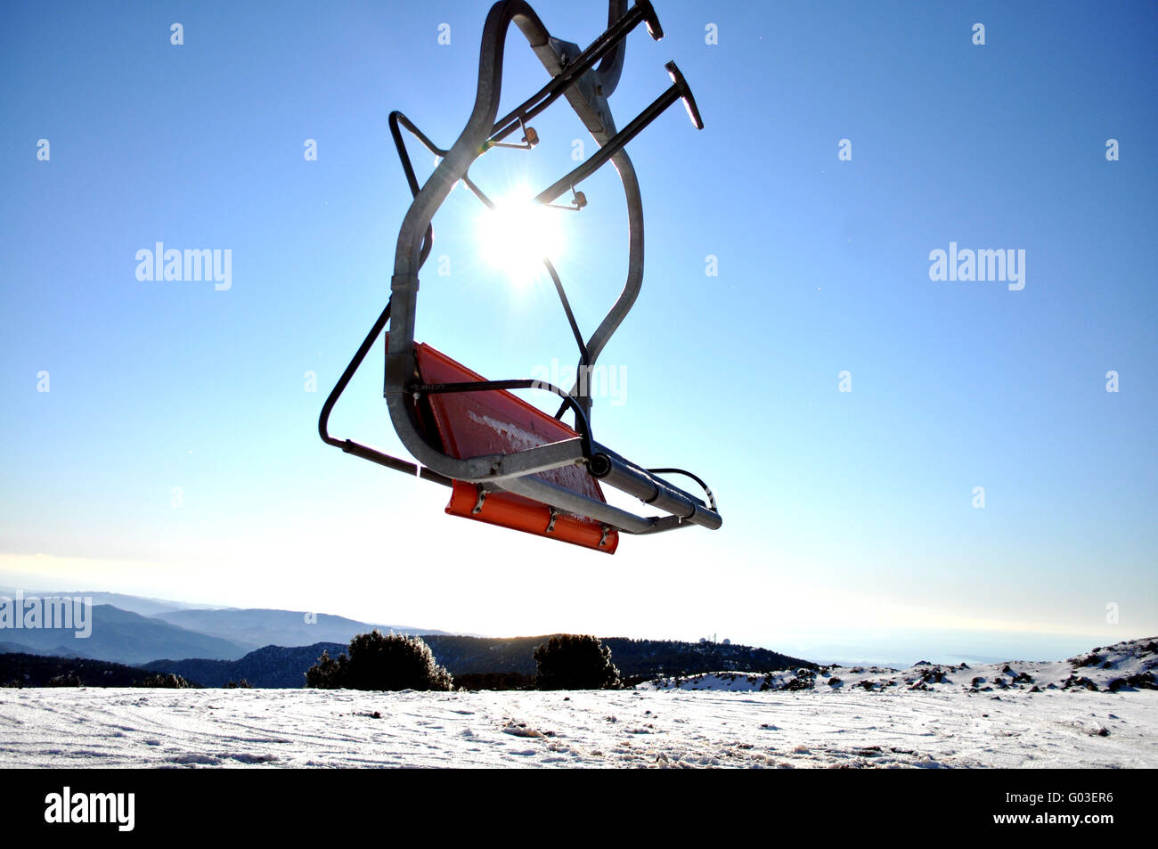 Freien Platz der Skilift auf dem Olymp in Cyp Stockfoto