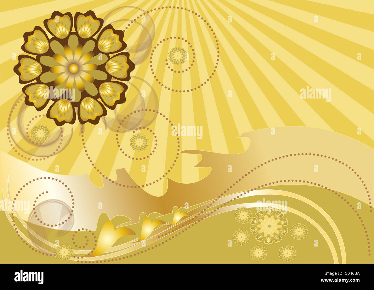 Blumen mit Perlen auf einem gelben gestreiften Hintergrund Stockfoto
