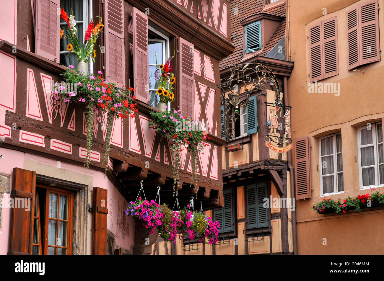 Fachwerkhäuser, Altstadt, Colmar, Elsass, Frankreich Stockfoto
