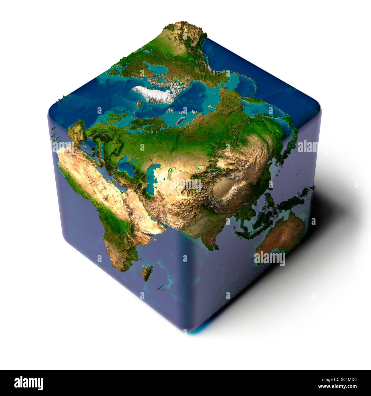 Kubikmeter Erde mit transluzenten Ozean Stockfoto