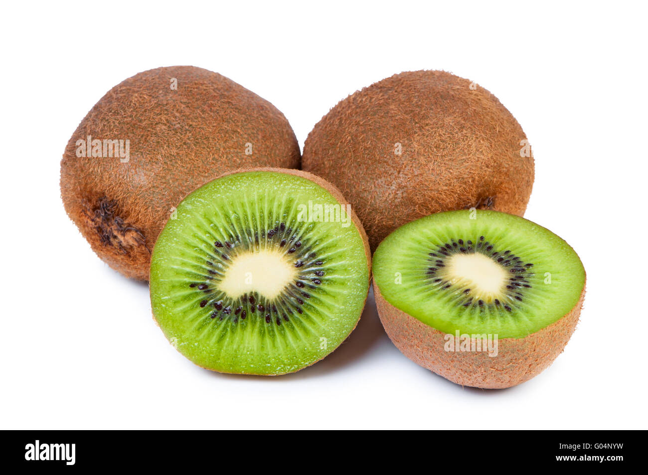 In Scheiben geschnittenen Kiwi Frucht Kern auf weißem Hintergrund zu sehen ist. Stockfoto