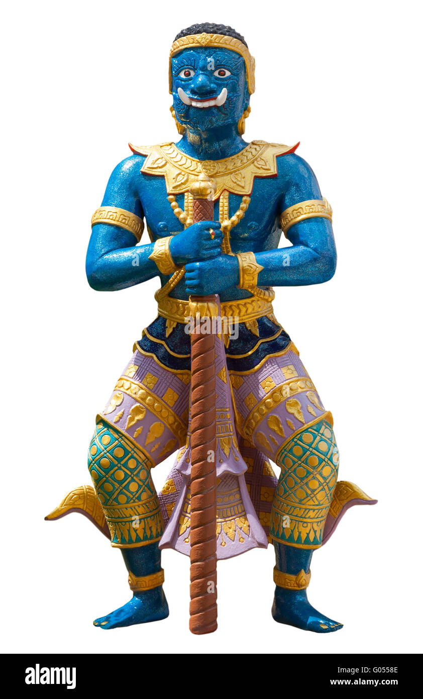 Denkmal, ein thailändischer Soldat bewacht den Eingang zum Tempel Stockfoto