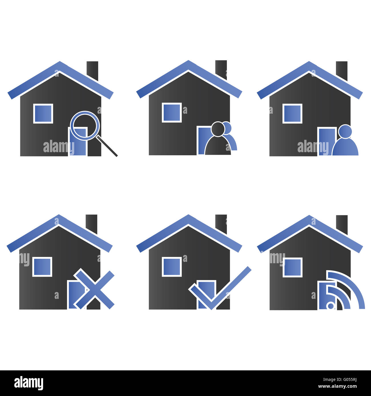 Häuser mit Symbolen blau 2 Stockfoto