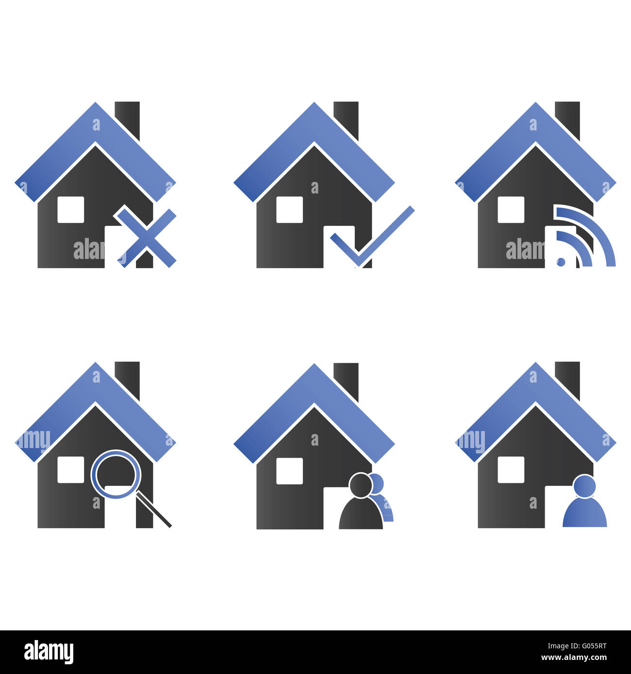 Häuser mit Symbole blau Stockfoto