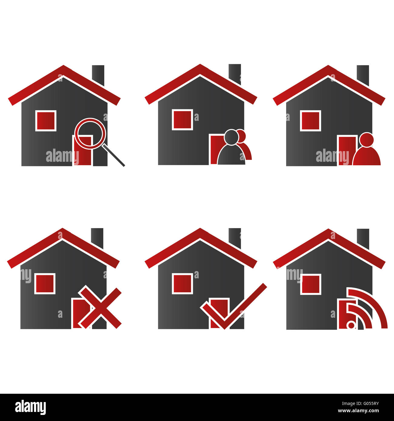 Häuser mit Icons Rot 2 Stockfoto