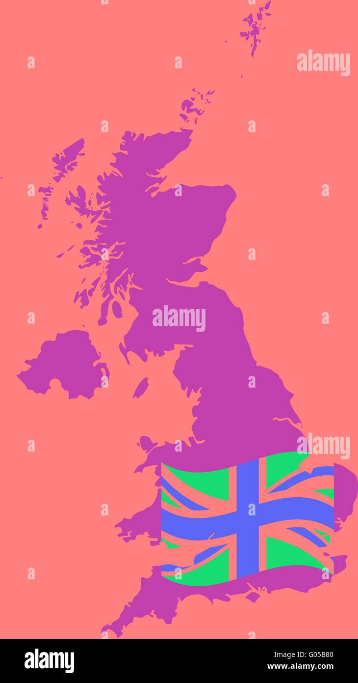Karte und Flagge von Großbritannien Stockfoto