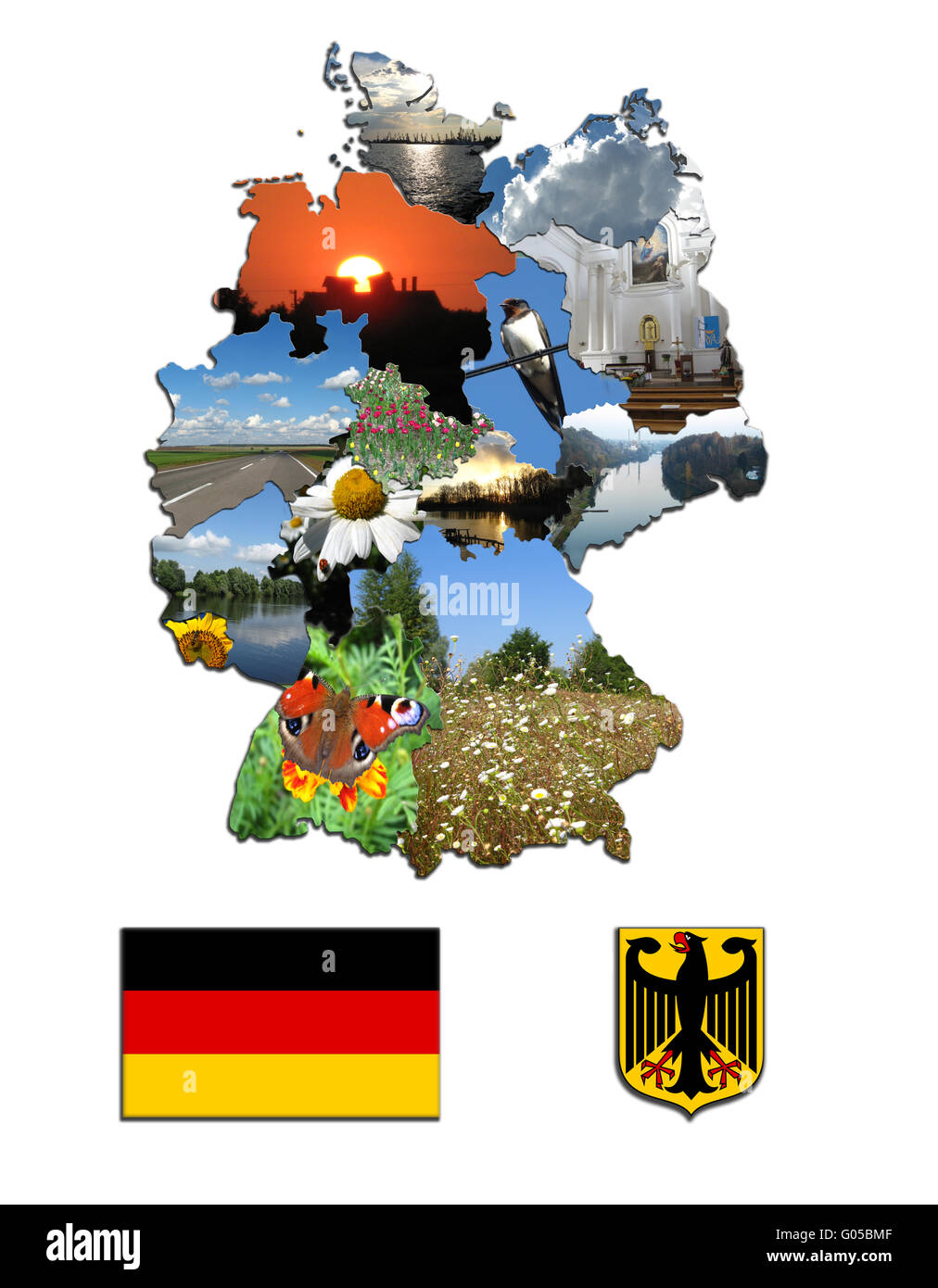 Farbige Karte und das Kraut der Deutschland mit Fotos Stockfoto