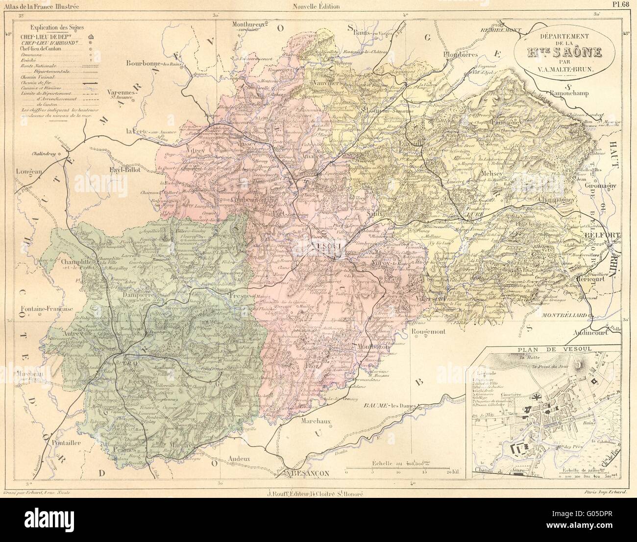 Hte-SAÔNE: Hte Saone; Vesoul, 1883 Antike Landkarte Stockfoto