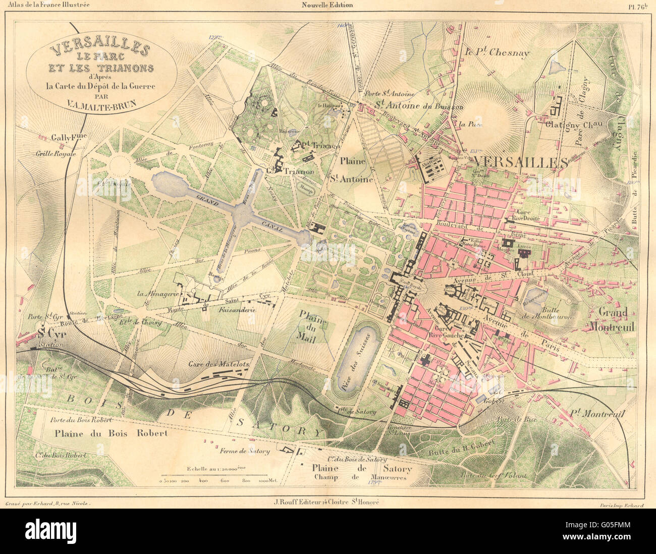 VERSAILLES: Parc Trianons Depot Guerre, 1883 Antike Landkarte Stockfoto