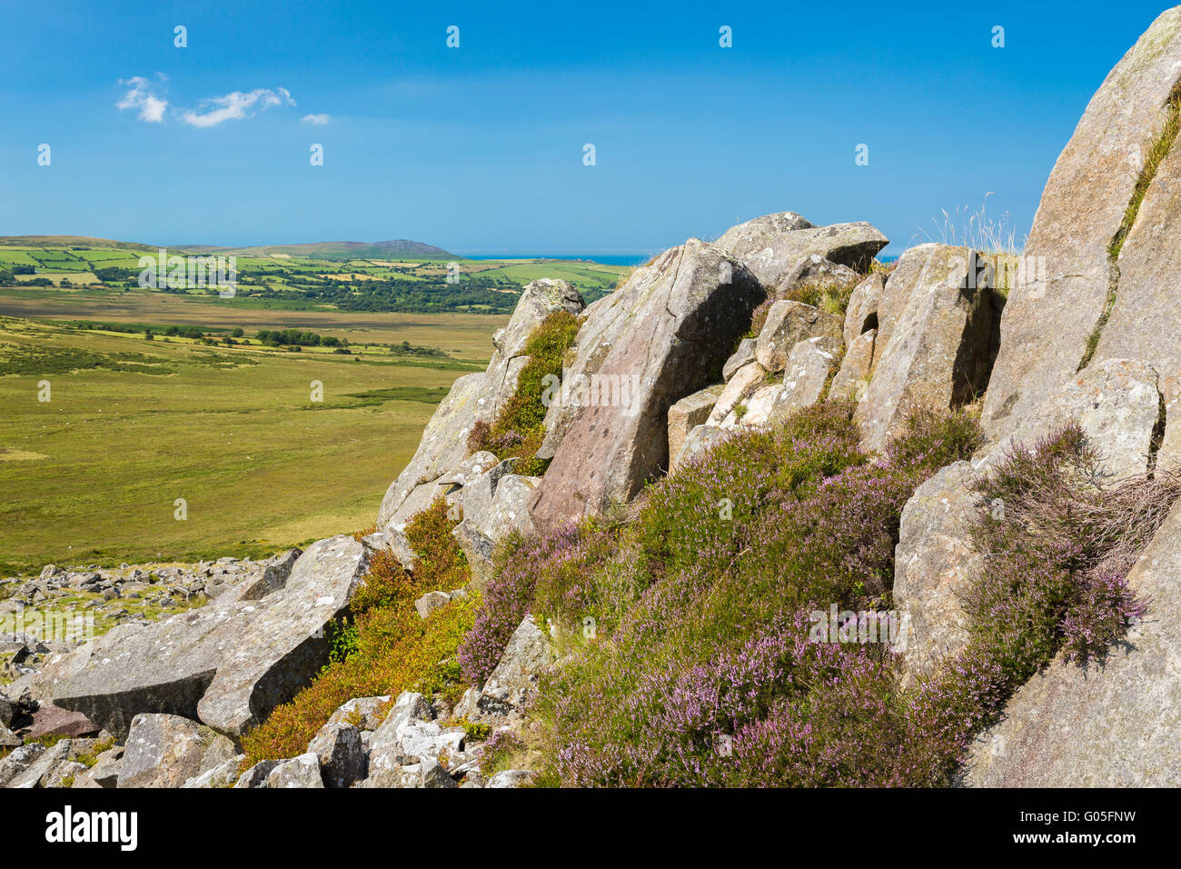 Die antike Stätte von Carn Goedog in den Preseli-Bergen - wo die Blausteine stammen, die Stone Henge - Pembrokeshire gebaut Stockfoto
