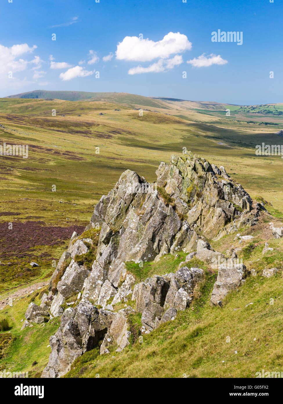 Der Gipfel des Foel Drygarn in den Preseli-Bergen im Norden Pembrokeshire Stockfoto