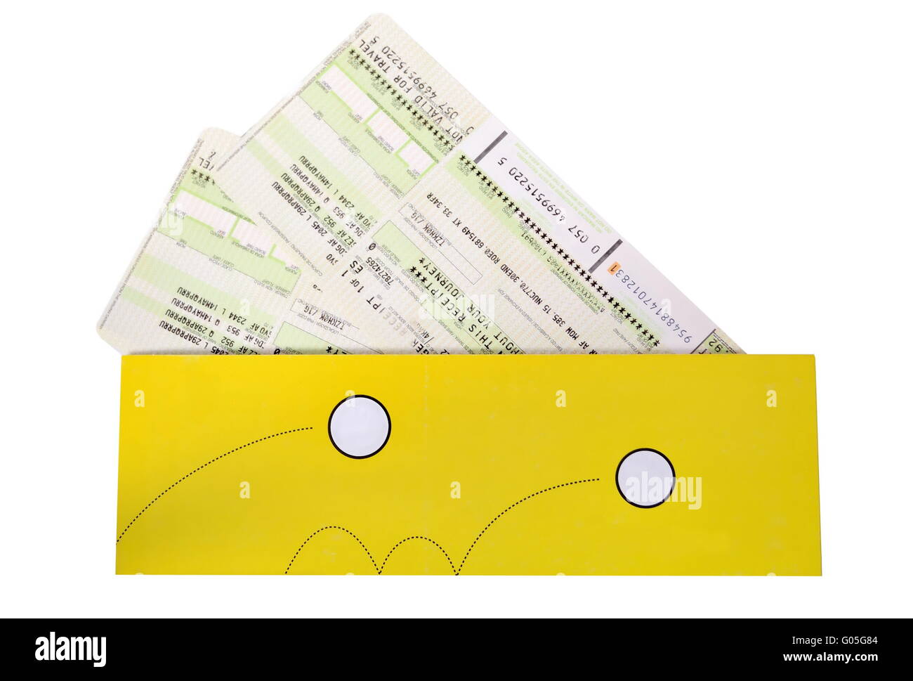Reisetickets, gelben Umschlag Stockfoto