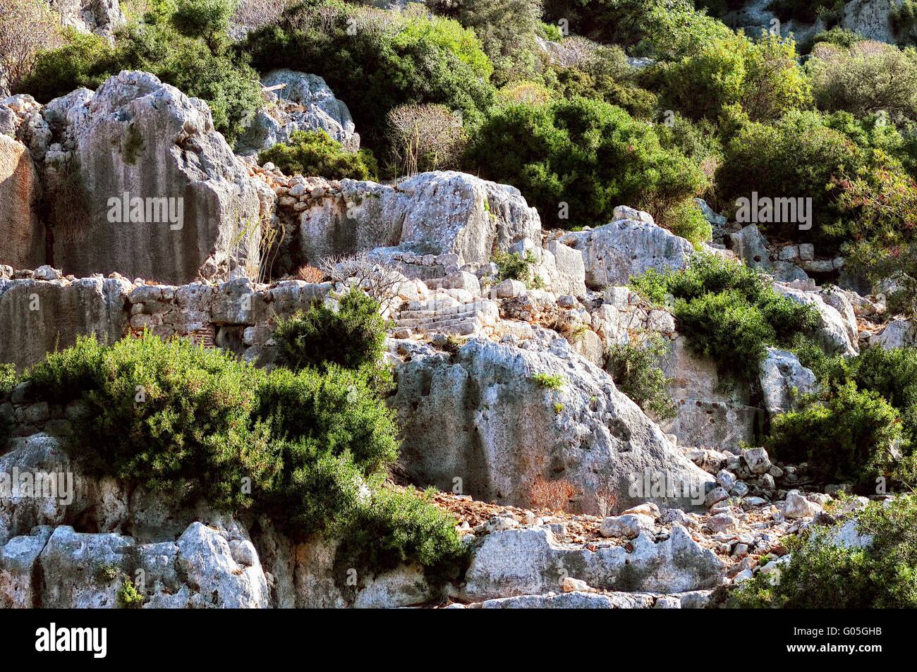 Überreste der versunkenen Stadt Kekova Türkei weich Stockfoto