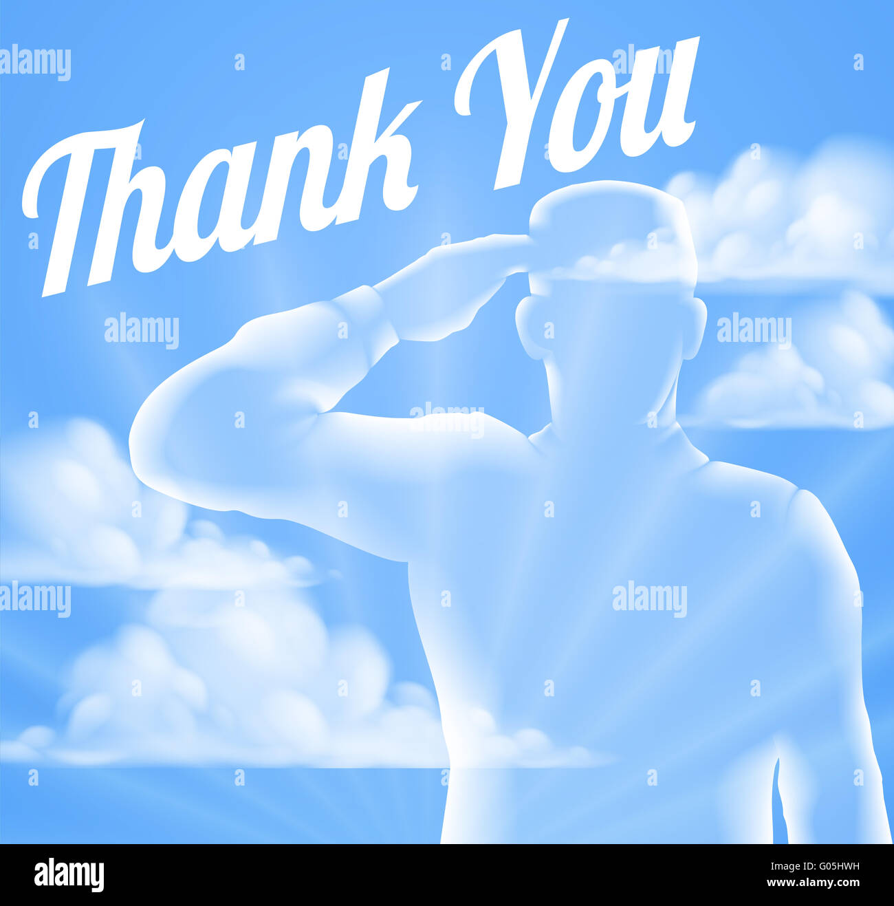 Ein Soldat mit Wolke Himmelshintergrund mit vielen Dank, Design für Memorial Day oder Veterans Day grüßen Stockfoto