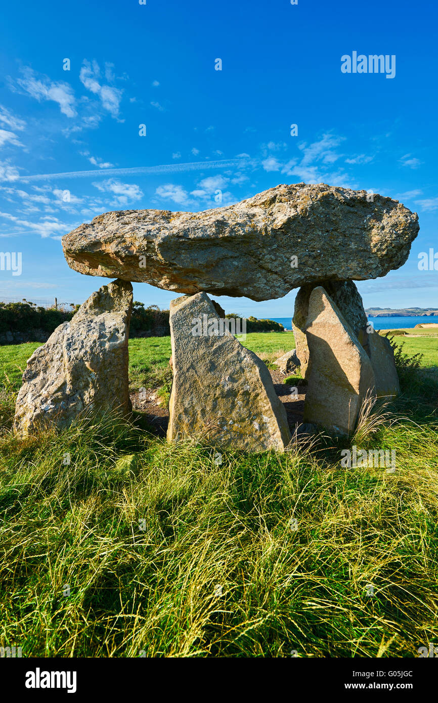 Carreg Samson oder Simsons Stein, einer 5000 Jahre alten neolithischen Dolmen Grabkammer, in der Nähe von Abercastle, Pembroke, Wales Stockfoto