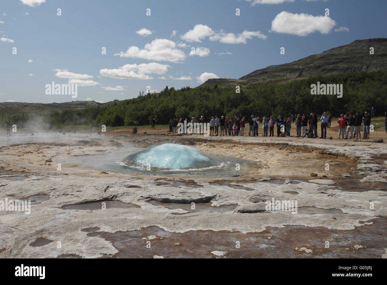 Strokkur, einer der bekanntesten Geysire. Geysir geothermische Gebiet Stockfoto