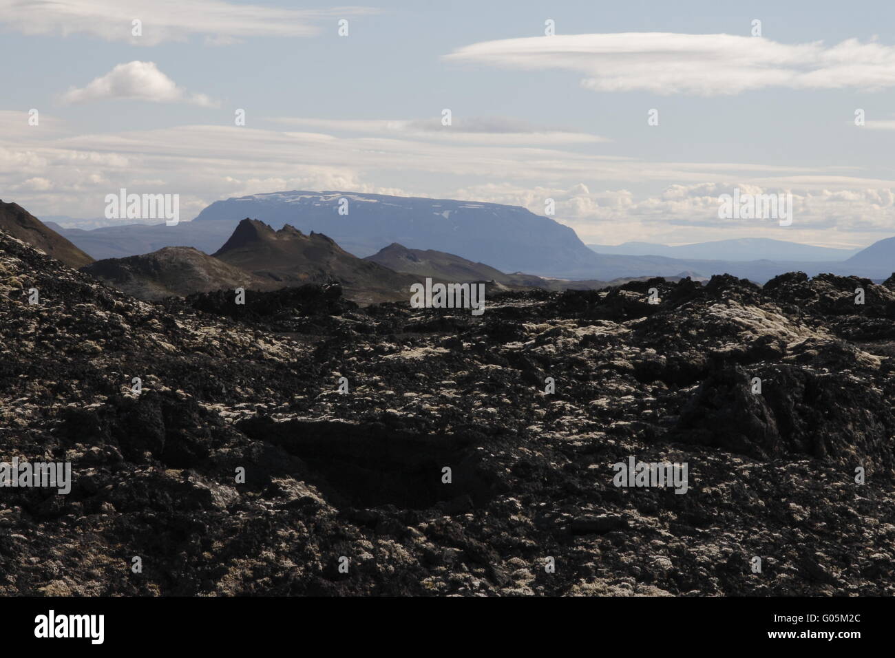 Bláfjall Berg und die Lava des Ausbruchs 1984 im Vulkangebiet Krafla Stockfoto