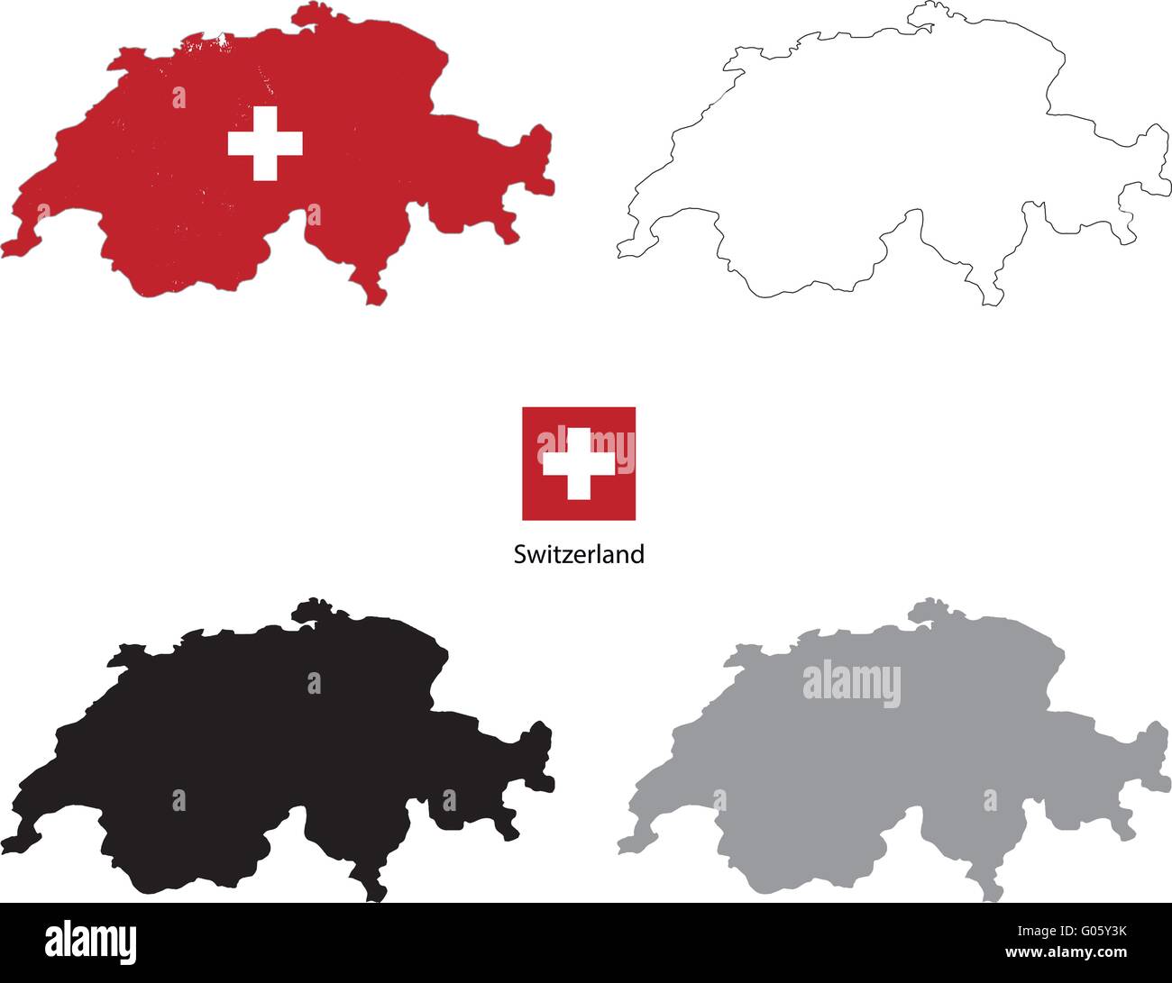 Der Schweiz Land schwarze Silhouette und mit Flagge auf Hintergrund Stock Vektor