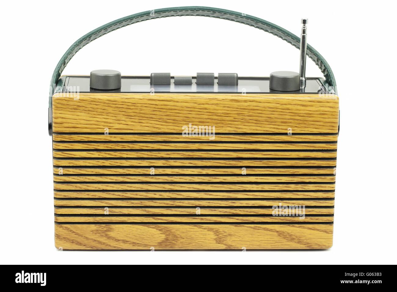 Altes Radio im Vintage-Stil auf einem weißen Hintergrund Stockfoto
