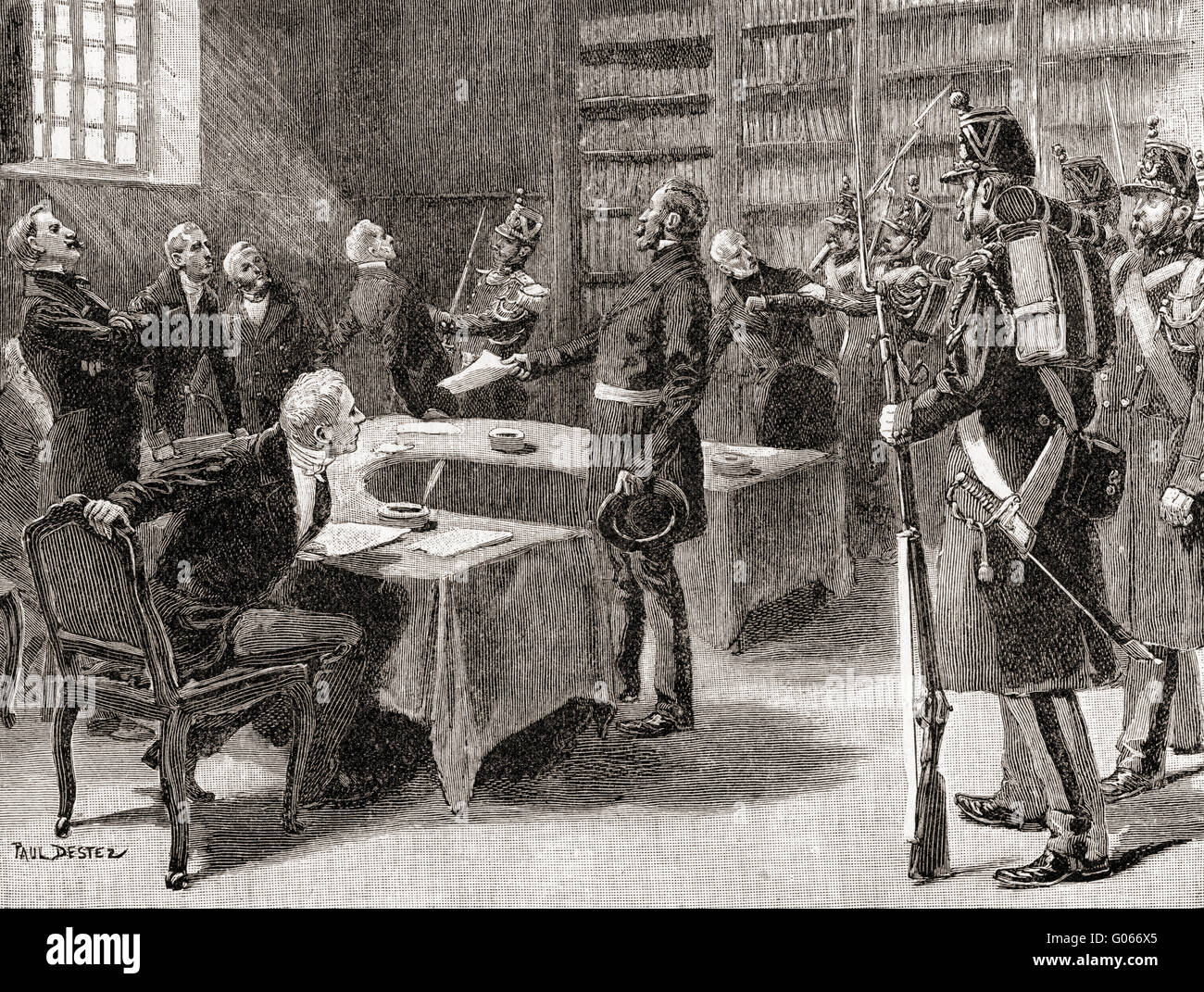 Die Räumung der Richter des High Court of Justice, während die Bereitstellung für die Amtsenthebung von Louis Napoleon bei seinem Staatsstreich von 1851. Stockfoto