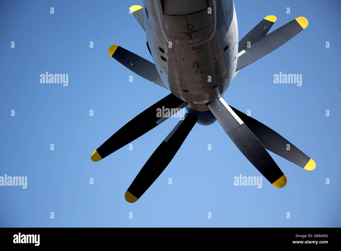 Detailansicht einer AN-22 Turboprop-Motoren Stockfoto