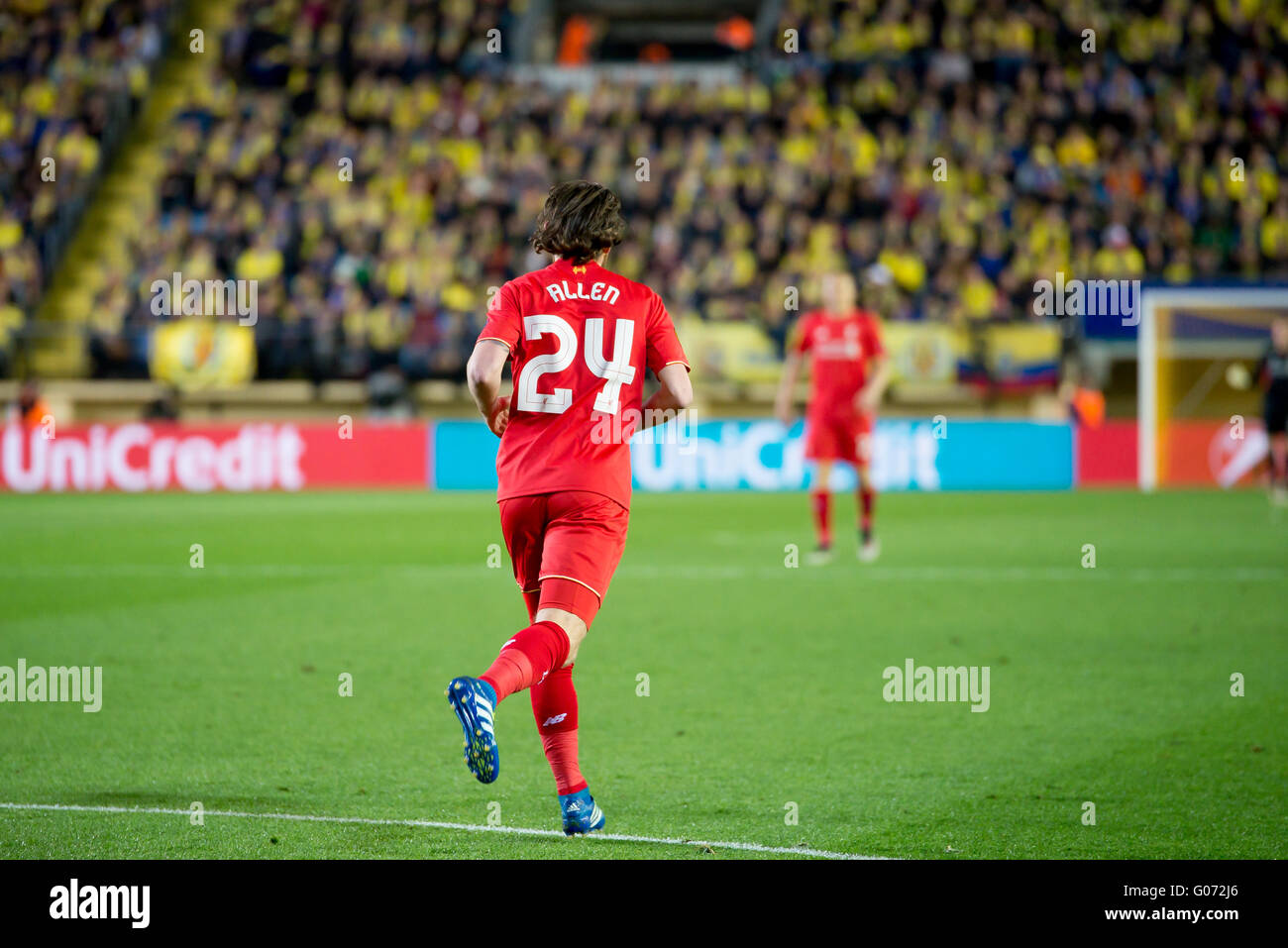 Villarreal, Spanien. 28. April 2016. Joe Allen spielt in der Champions League Halbfinale zwischen Villarreal CF und FC Liverpool im Stadion El Madrigal am 28. April 2016 in Villarreal, Spanien. Bildnachweis: Christian Bertrand/Alamy Live-Nachrichten Stockfoto