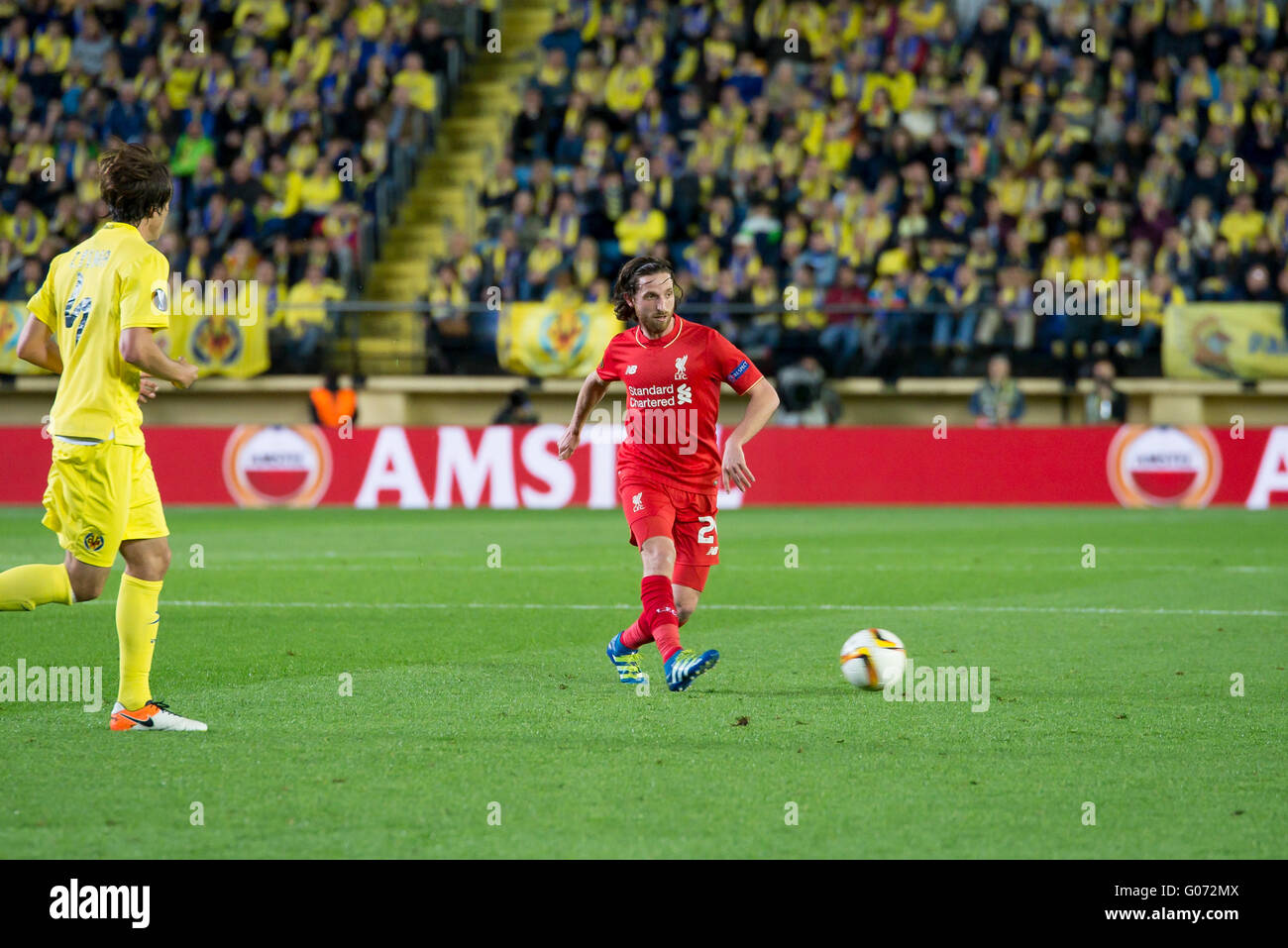 Villarreal, Spanien. 28. April 2016. Joe Allen spielt in der Champions League Halbfinale zwischen Villarreal CF und FC Liverpool im Stadion El Madrigal am 28. April 2016 in Villarreal, Spanien. Bildnachweis: Christian Bertrand/Alamy Live-Nachrichten Stockfoto