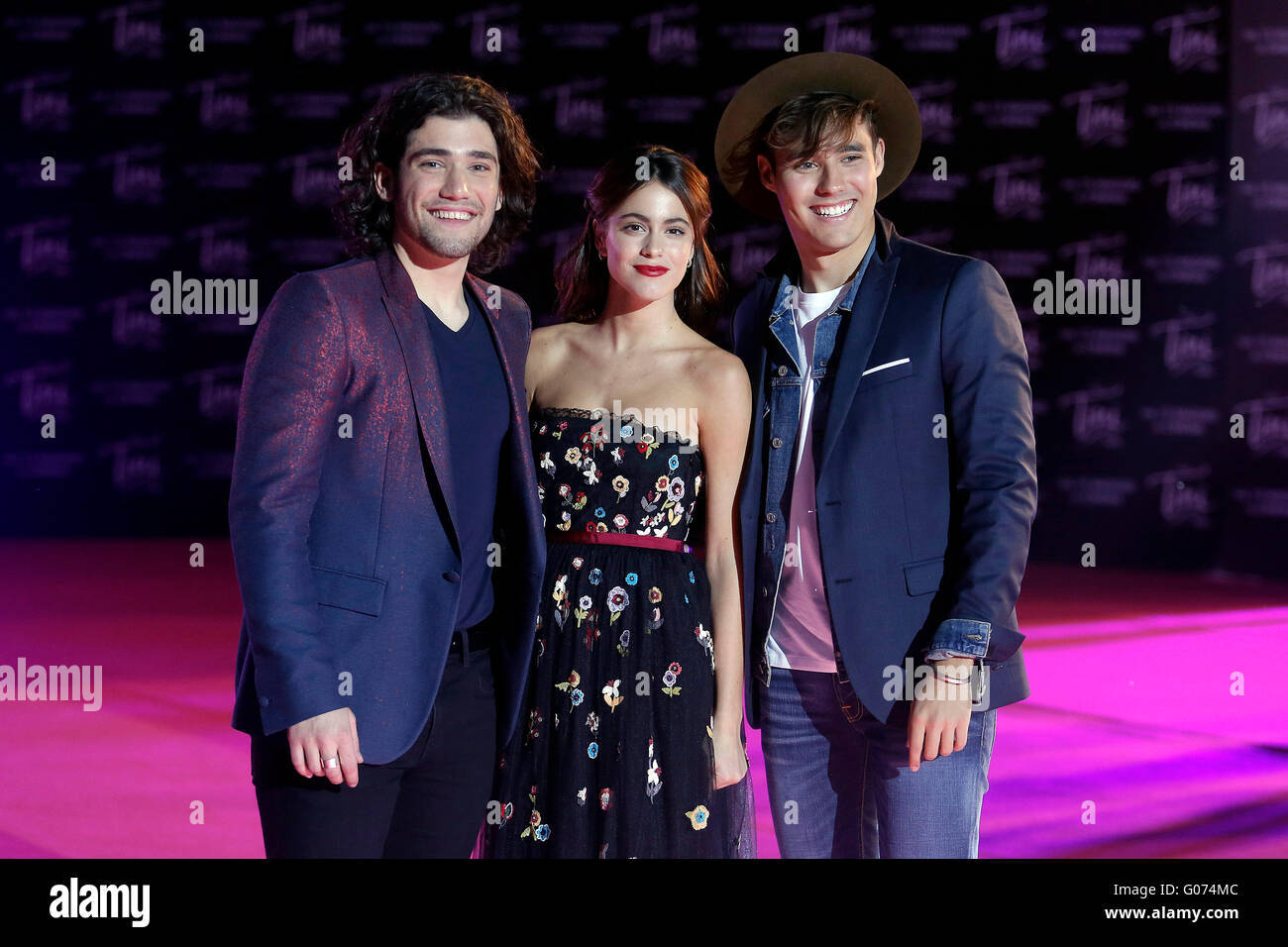 Adrian Salzedo, Martina Stoessel und Jorge Blanco Rom 29. April 2016. "Tini - das neue Leben der Violetta" Premiere. Foto Samantha Zucchi Insidefoto Stockfoto