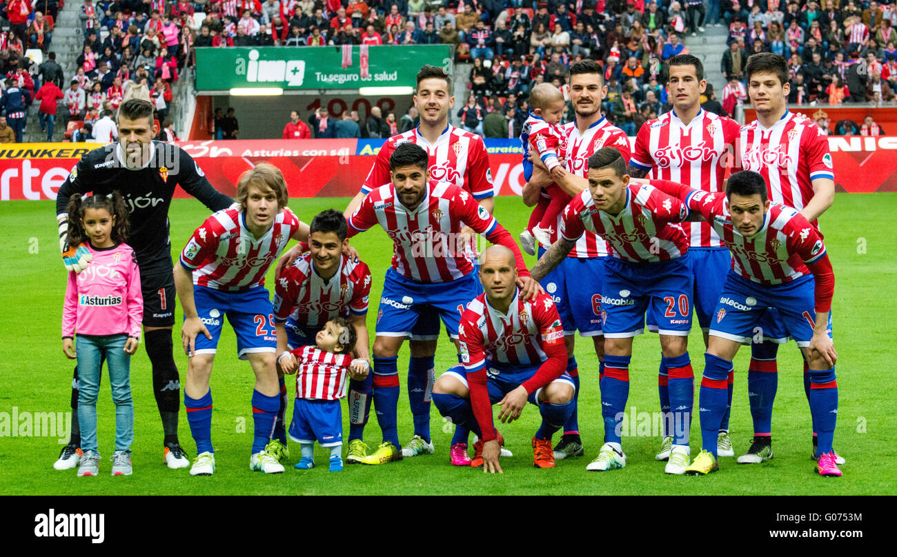 Gijón, Spanien. 29. April 2016. Anfängliche Sie Team von Sporting de Gijon während Fußballspiel des spanischen "La Liga" zwischen Real Sporting de Gijon und SD Eibar Molinón Stadion am 29. April 2016 in Gijon, Spanien. Bildnachweis: David Gato/Alamy Live-Nachrichten Stockfoto