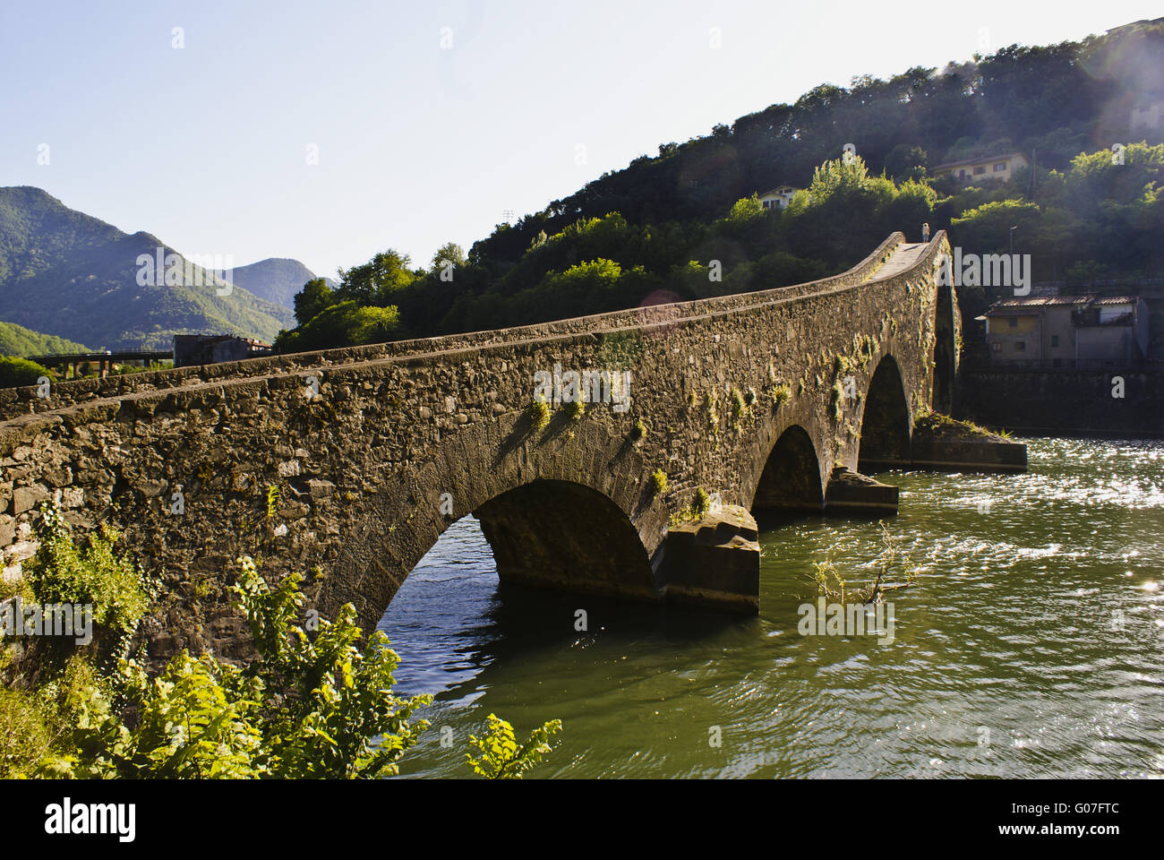 Teufelsbrücke mit Lucca, Toskana, Italien Stockfoto