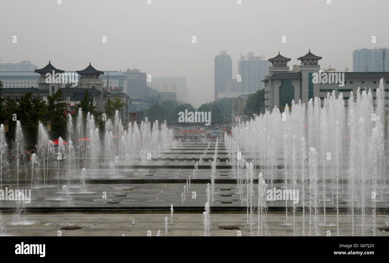 Wasserspiele in Xian Stockfoto