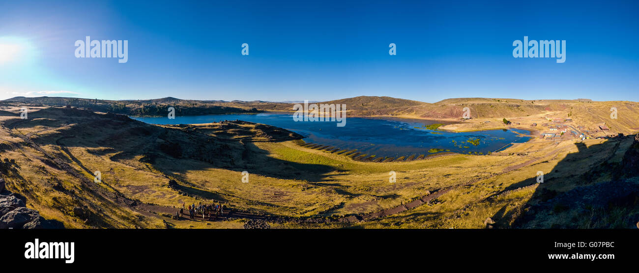 Peru Sillustani Panorama späten Nachmittag Tiefe Sonne Stockfoto