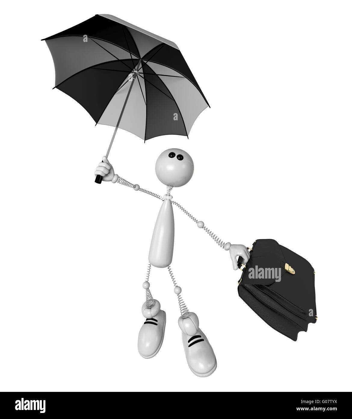 die kleine Person mit Regenschirm und ein portfolio Stockfoto