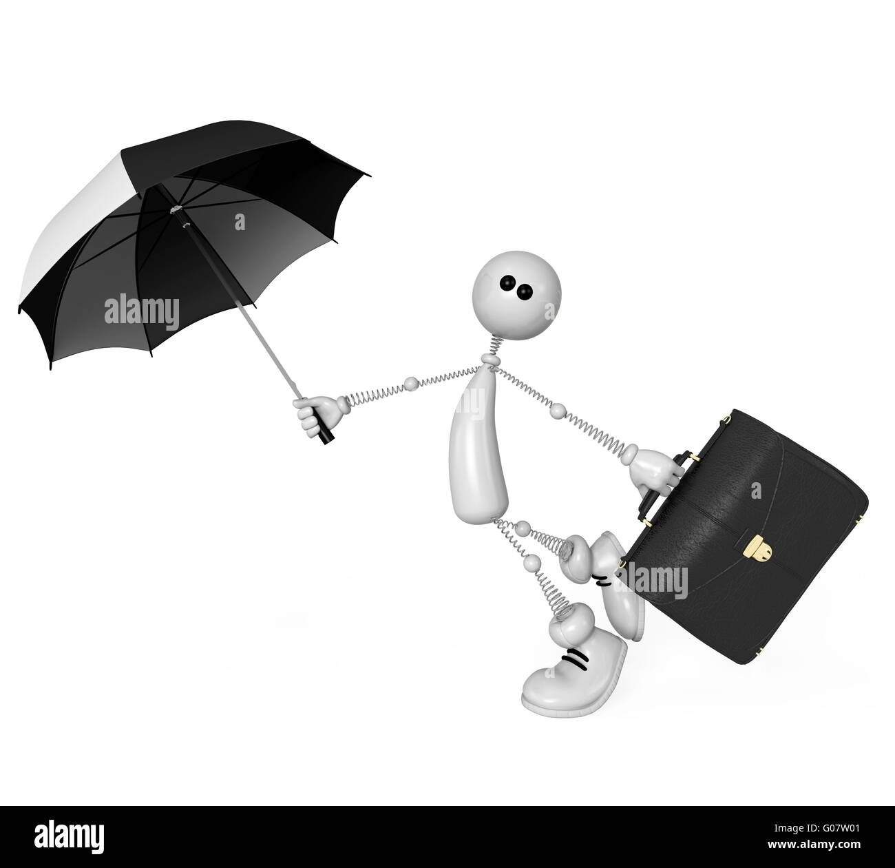 die kleine Person mit Regenschirm und ein portfolio Stockfoto