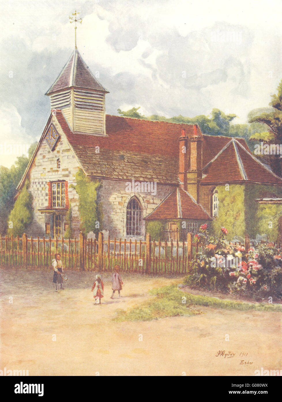 ESHER: St.-Georgs Kirche. Surrey, antiken Druck 1914 Stockfoto